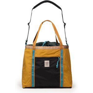 Mountain Utility Tote Mustard Forest Recycled Nylon Big Shoulder Bag with Cinch